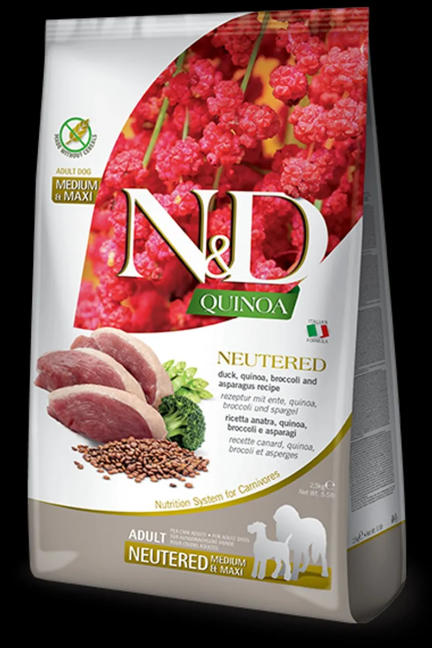 Farmina N&D Quinoa Neutered Pato Medium Maxi Alimento para Perros 2,5Kg