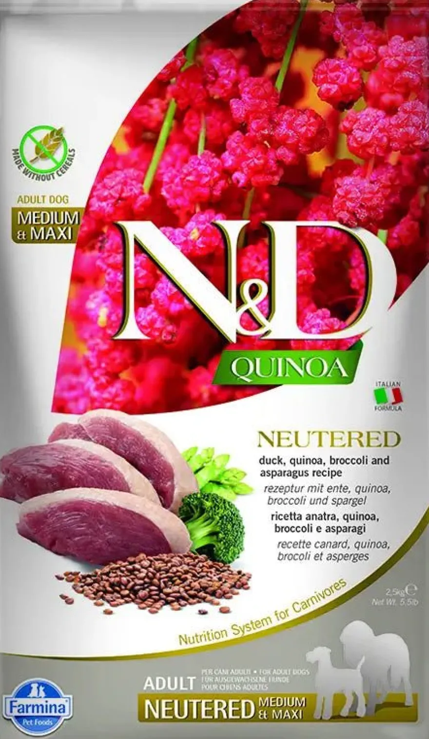 Farmina N&D Quinoa Neutered Pato Medium Maxi Alimento para Perros 2,5Kg
