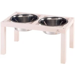 Ferplast Desco Wood Soporte de Comederos con 2 Cuencos de Acero Inoxidable 2.13kg