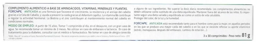 FORCAPIL Anticaída Cabello y Uñas 2+1 de REGALO (90 comprimidos) Arkopharma