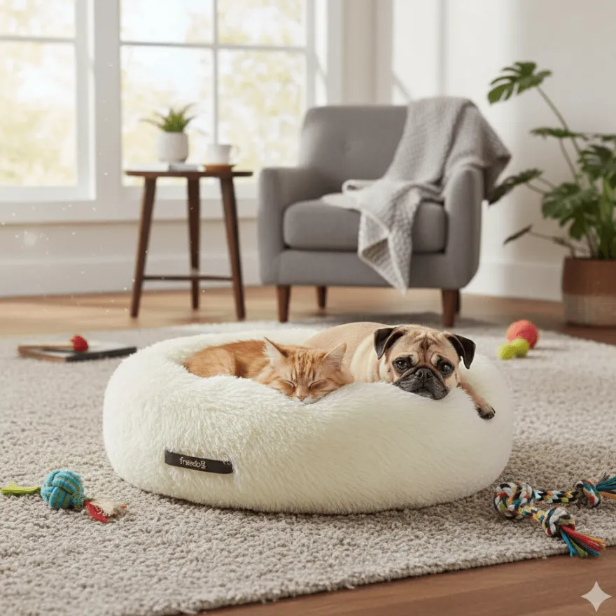 Freedog Cama Antiestrés Donut Blanca 80cm