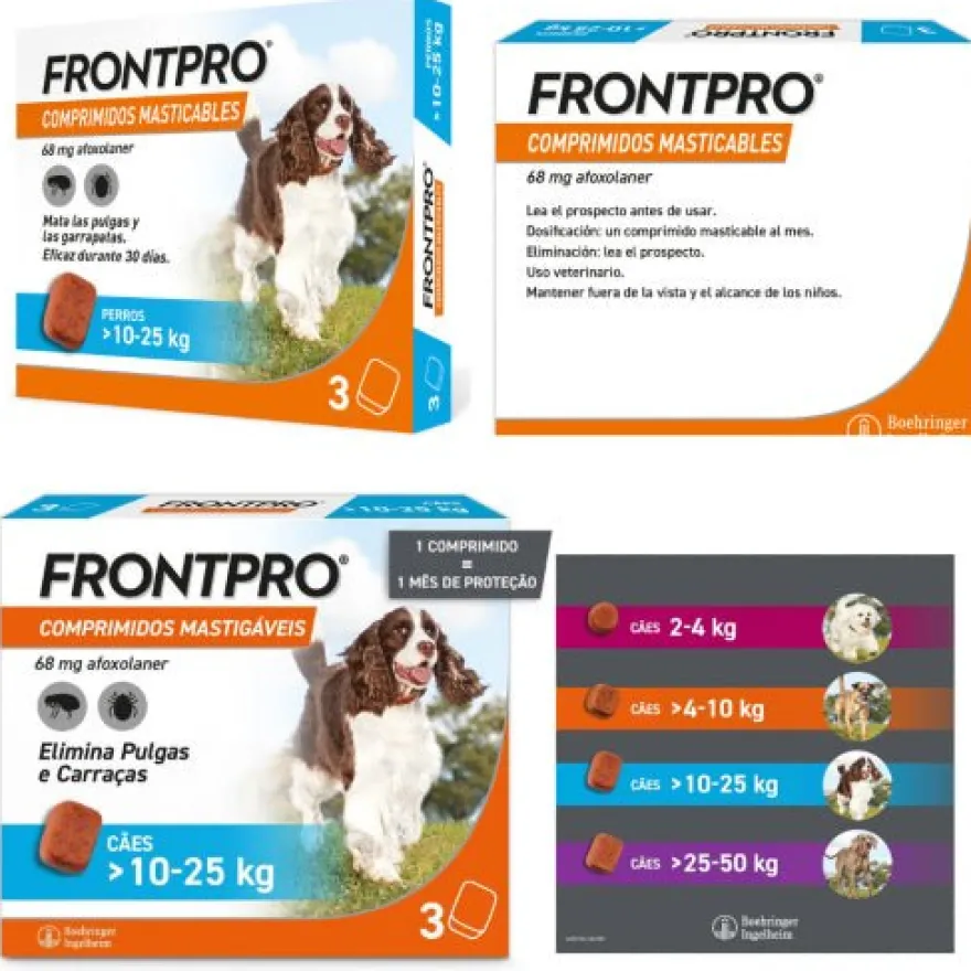 Frontpro Antiparasitario Para Perros 3 Comprimidos Masticables 10 25 Kg