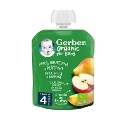 GERBER Organic Pouch Multipack Pera, Manzana y Plátano 4x90g