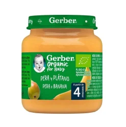 GERBER Organic Tarrito de Puré de Pera y Plátano BIO +4 Meses 125g