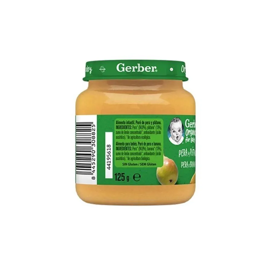 GERBER Organic Tarrito de Puré de Pera y Plátano BIO +4 Meses 125g