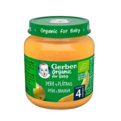 GERBER Organic Tarrito de Puré de Pera y Plátano BIO +4 Meses 125g
