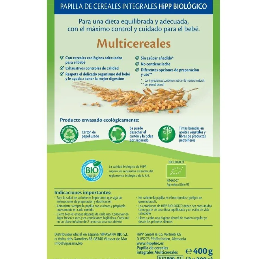 HIPP Biológico Papilla Multicereales Integrales +6 meses 400gr