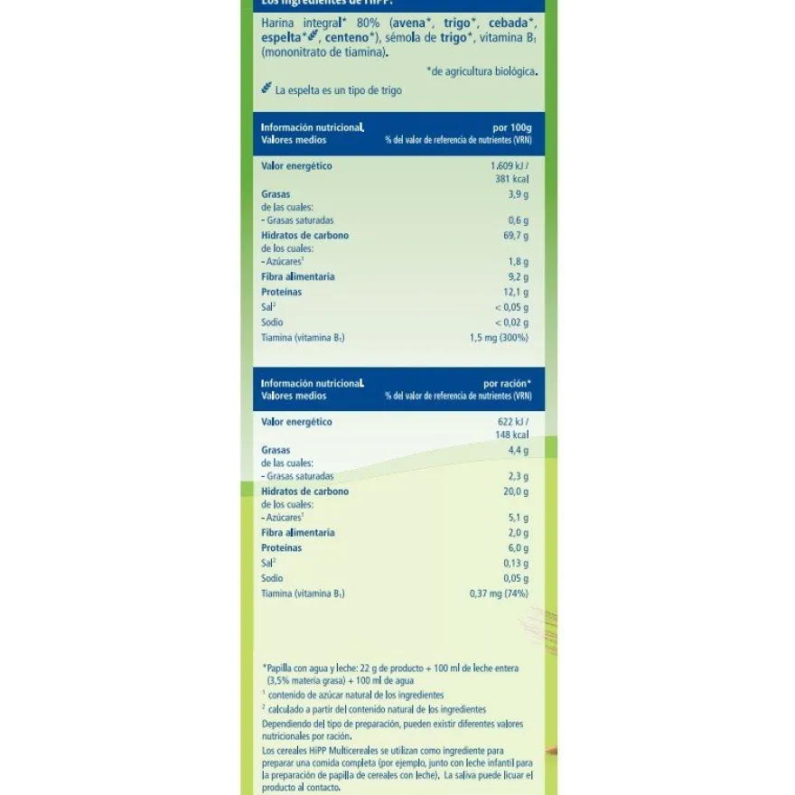 HIPP Biológico Papilla Multicereales Integrales +6 meses 400gr