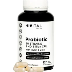 Hivital Probióticos 20 cepas 40 mil millones UFC 120 cápsulas