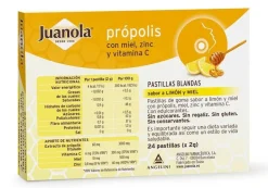 JUANOLA Própolis con Miel, Zinc y Vit C sabor Limón y Miel 24 Pastillas Blandas