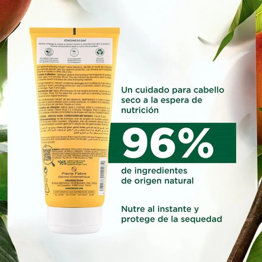 KLORANE Bálsamo Acondicionador de Mango Cabello Seco 200ml