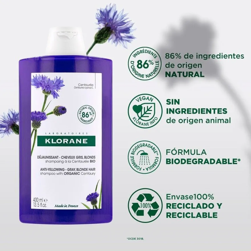 KLORANE Champú a la Centaurea BIO Reflejos Plateados 400ml