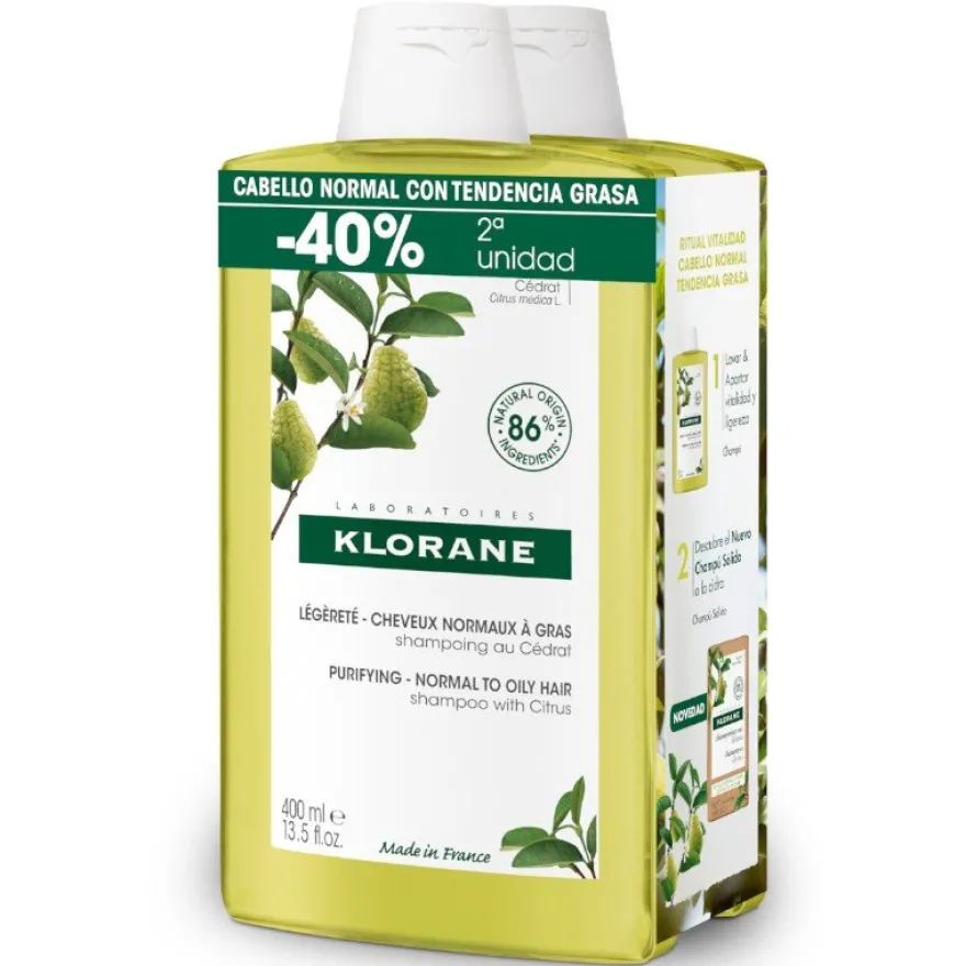 KLORANE Champú a la Cidra DUPLO 2x400ml
