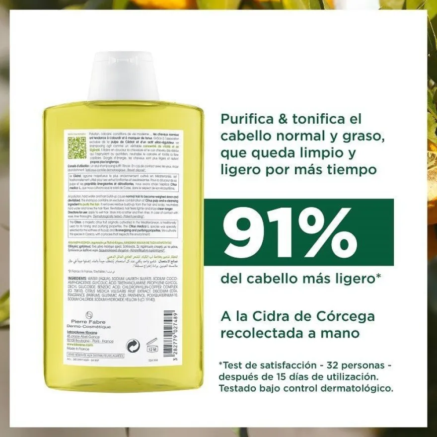 KLORANE Champú a la Cidra DUPLO 2x400ml