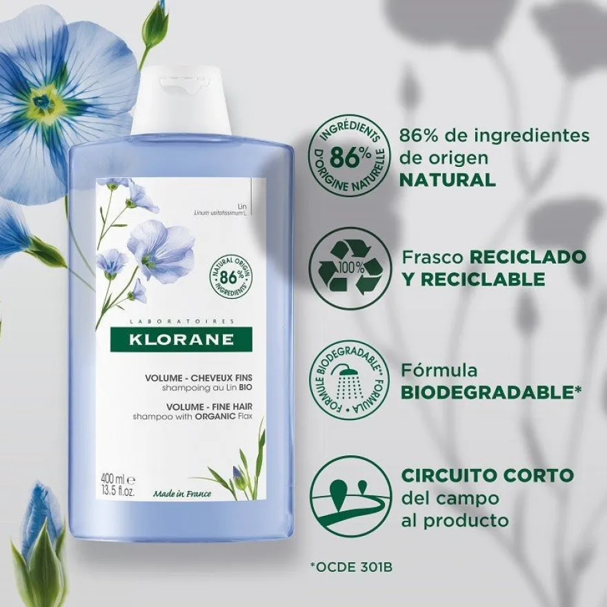 KLORANE Champú al Lino BIO 400ml