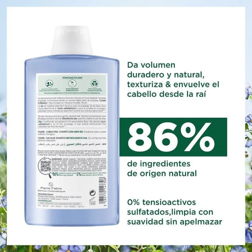 KLORANE Champú al Lino BIO 400ml