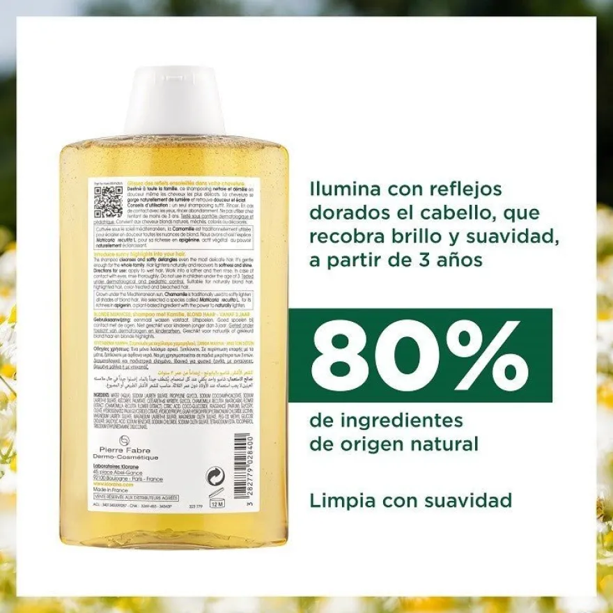 KLORANE Champú Camomila Reflejos Rubios DUPLO 2x400ml