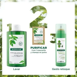 KLORANE Champú Mascarilla 2 en 1 Ortiga BIO y Arcilla 8 Sobres