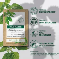 KLORANE Champú Mascarilla 2 en 1 Ortiga BIO y Arcilla 8 Sobres
