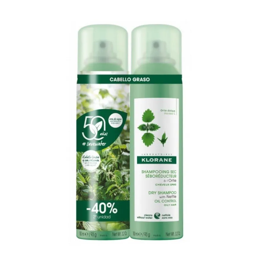 KLORANE Champú Seco a la Ortiga DUPLO 2x150ml