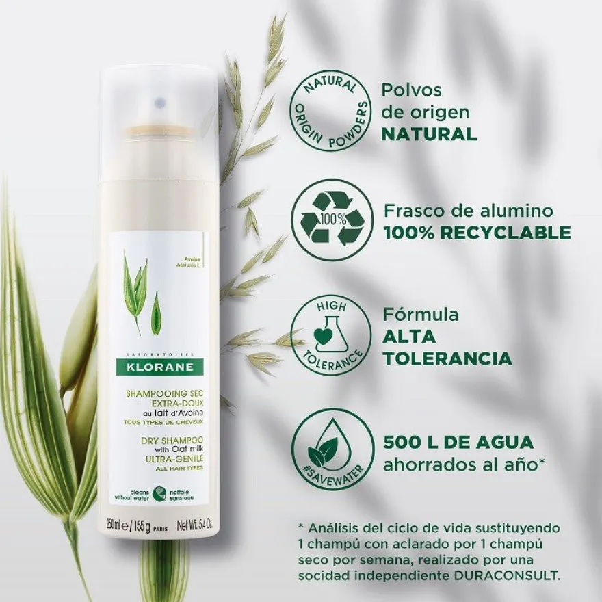 KLORANE Champú Seco con Leche de Avena 150ml