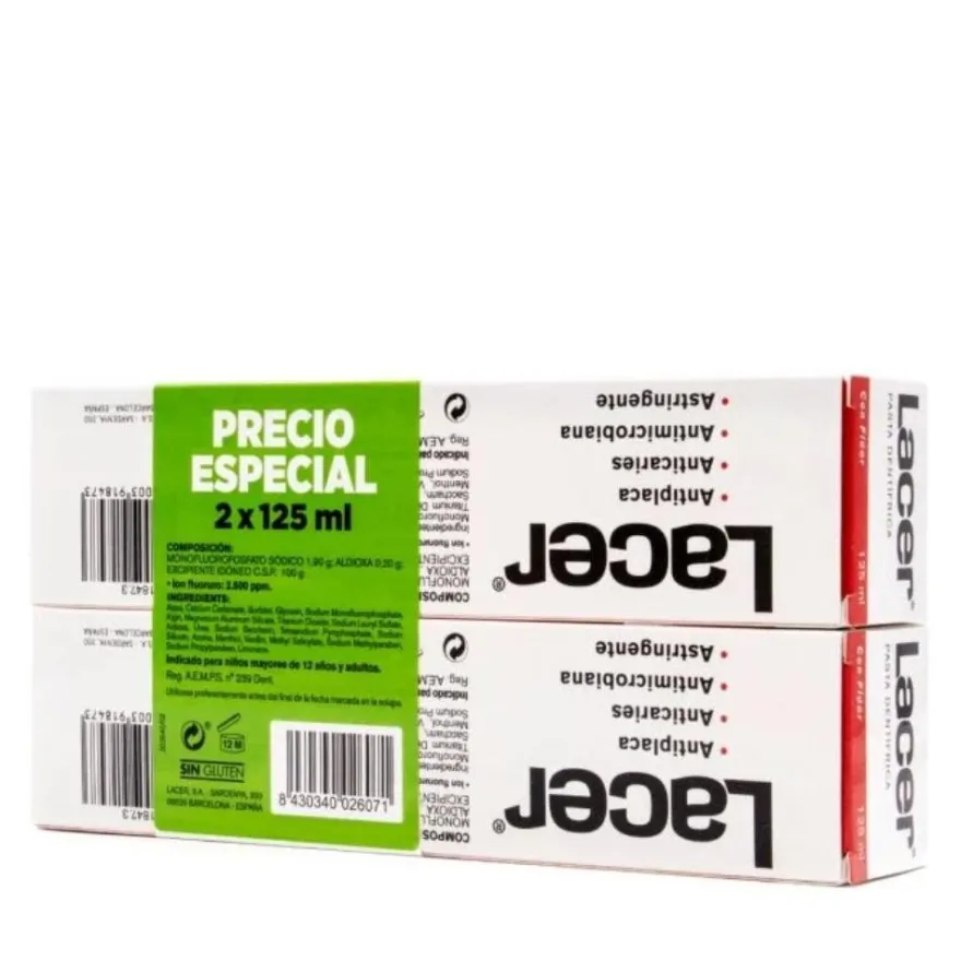 LACER Pasta de Dientes con Flúor Anticaries 2x125ml FORMATO AHORRO