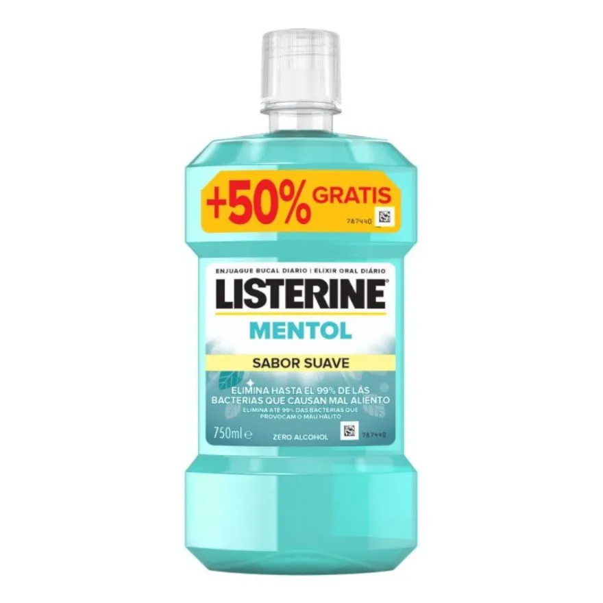 LISTERINE Mentol Sabor Suave 500 ml + 250 ml GRATIS