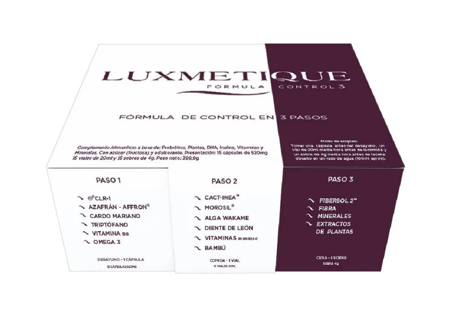Luxmetique Fórmula Control 3 (15 Cápsulas + 15 Viales + 15 Sobres)