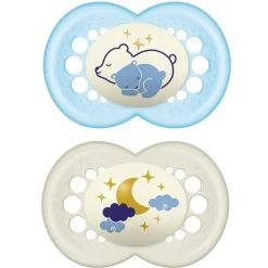 MAM Chupete Original Night Látex 6+M 2 Unidades (Azul y Blanco)