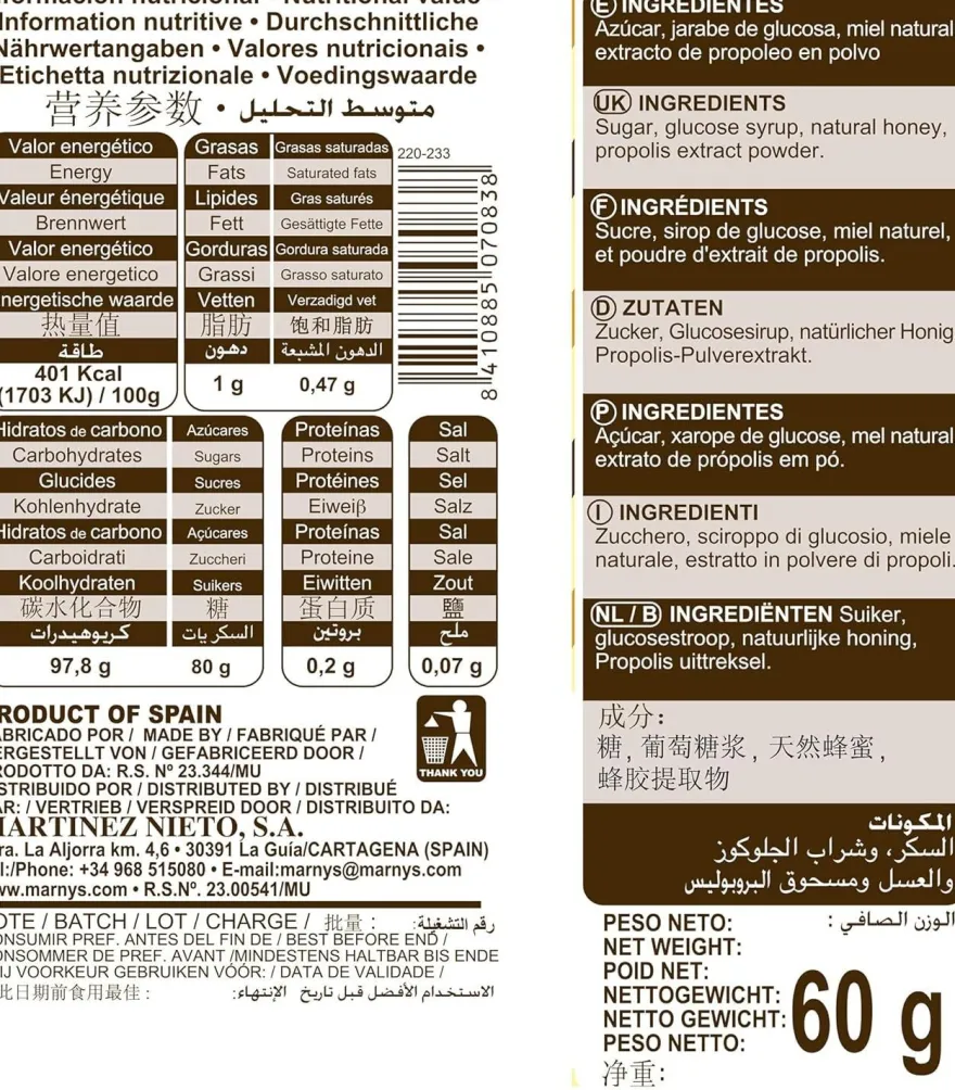 Marnys Caramelos Propóleo con Miel 60g