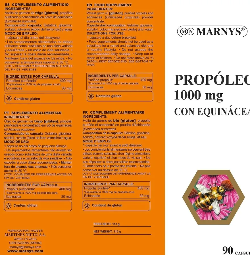 Marnys Propóleo 1000 Mg con Equinácea 1000 mg 90 Cápsulas