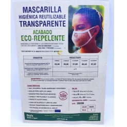 Mascarilla Reutilizable Transparente Certificada Eco-Repelente Color Negro Talla S - BEYFE