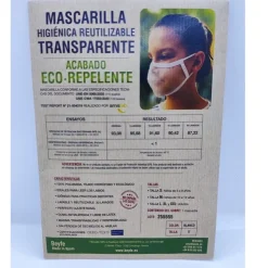 Mascarilla Transparente Certificada Reutilizable Eco-Repelente Color Blanco Talla S - BEYFE