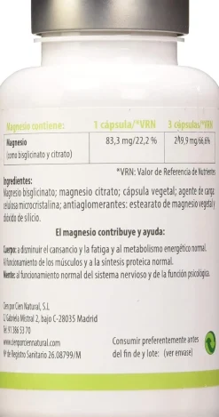 100% Natural Magnesio 90 Cápsulas