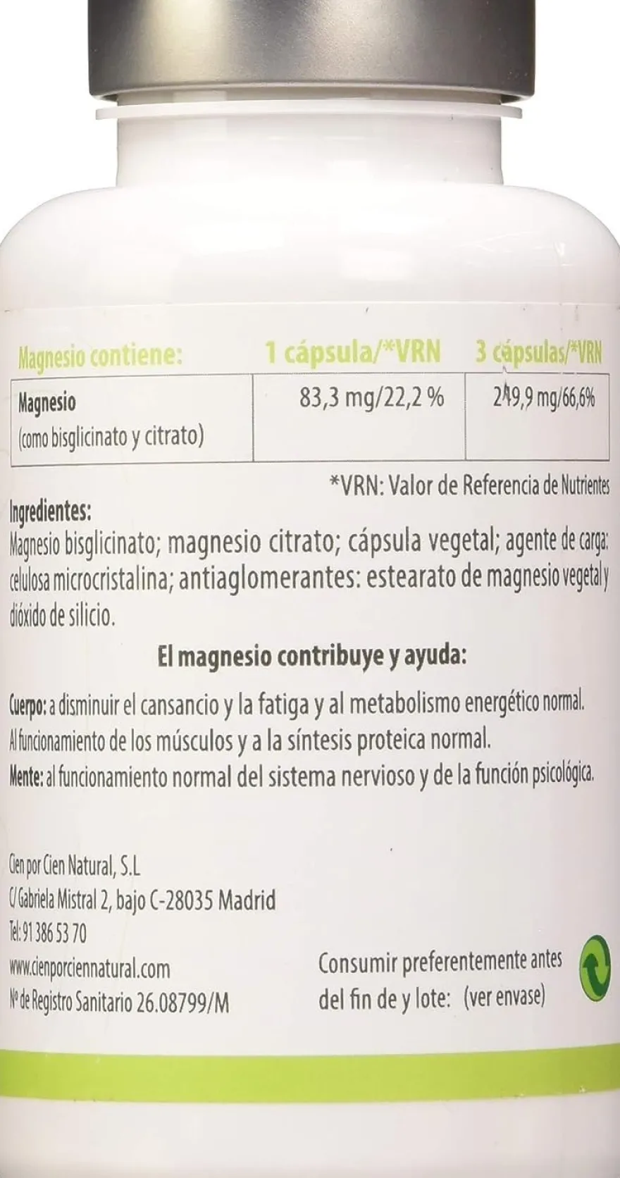 100% Natural Magnesio 90 Cápsulas