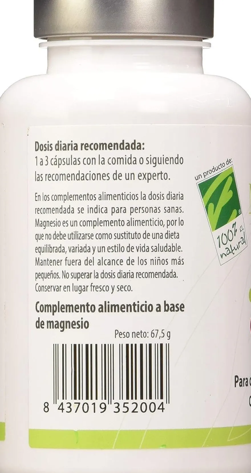 100% Natural Magnesio 90 Cápsulas