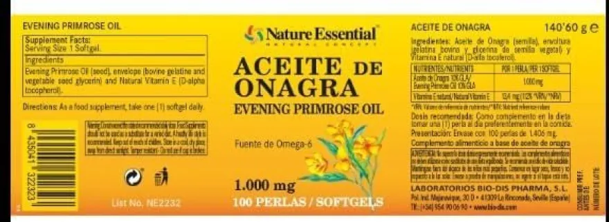 Nature Essential Aceite De Onagra 1000 Mg (10% Gla) 100 Perlas