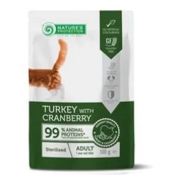 Natures Protection Comida Húmeda para Gatos Esterilizados con Pavo y Arándanos Sobres 100g