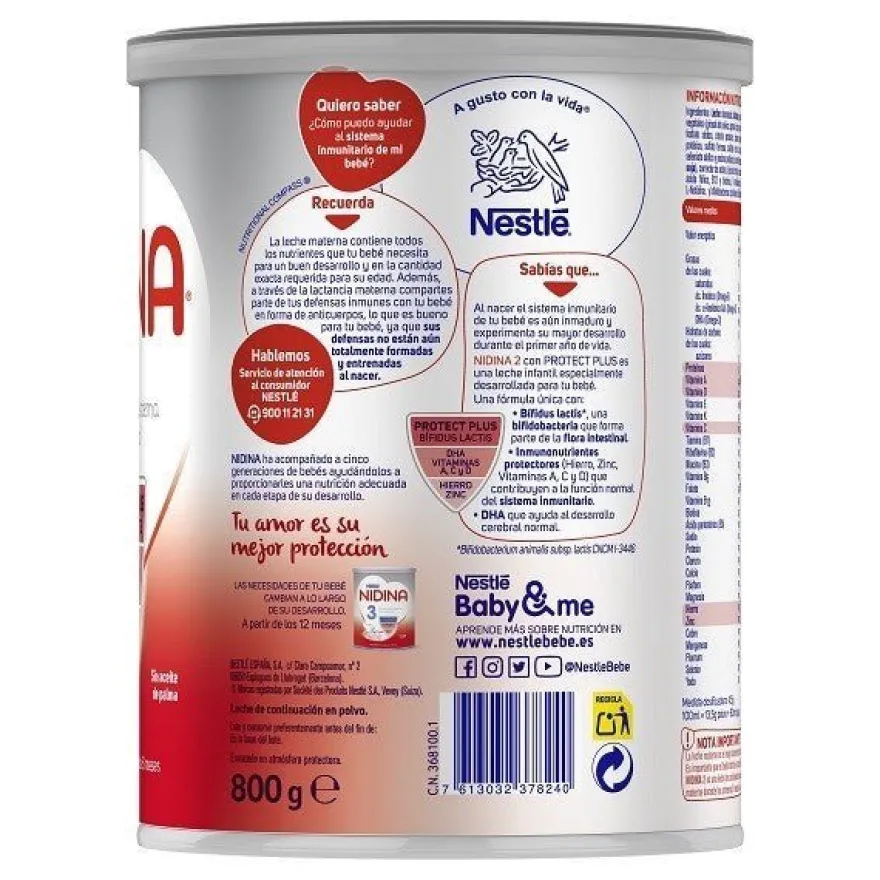 NIDINA 2 Leche de Continuación para Lactantes Pack Ahorro 4x800g
