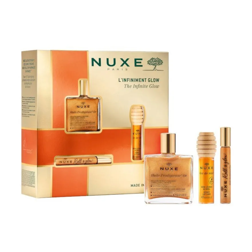 Nuxe Coffret Glow Infinito Huile Prodigieuse OR 50ml + Roll On 8ml + Labial 10ml