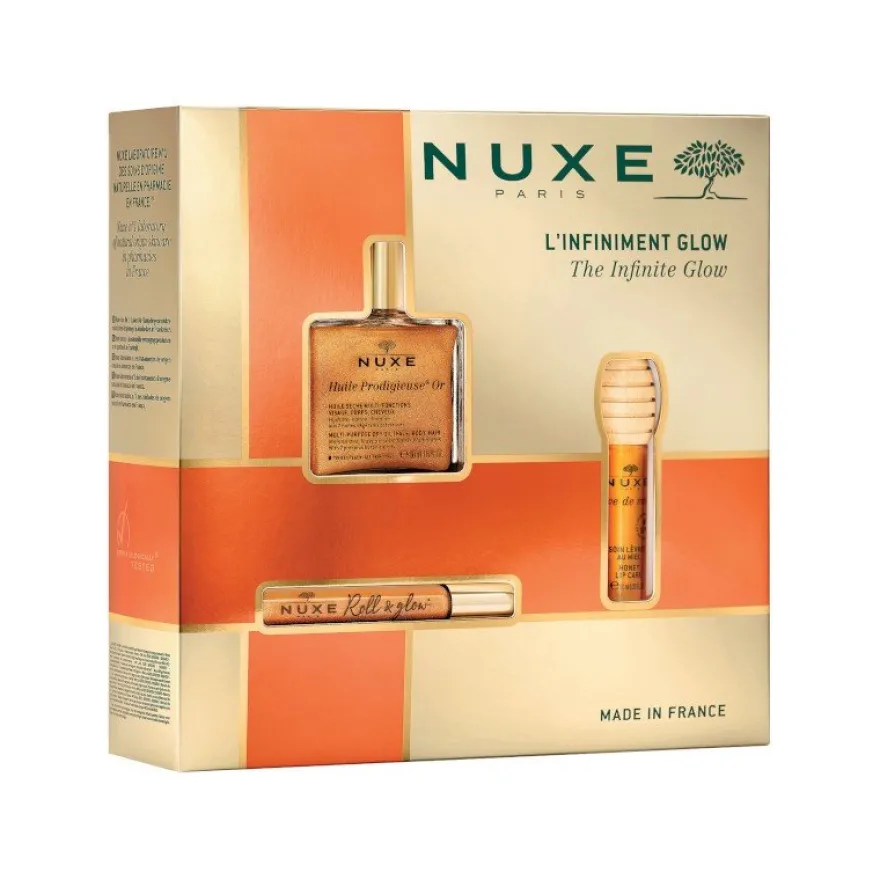 Nuxe Coffret Glow Infinito Huile Prodigieuse OR 50ml + Roll On 8ml + Labial 10ml
