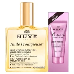 NUXE Huile Prodigieuse 100ml + Champú Brillo Sublime Hair Prodigieux 30ml DE REGALO