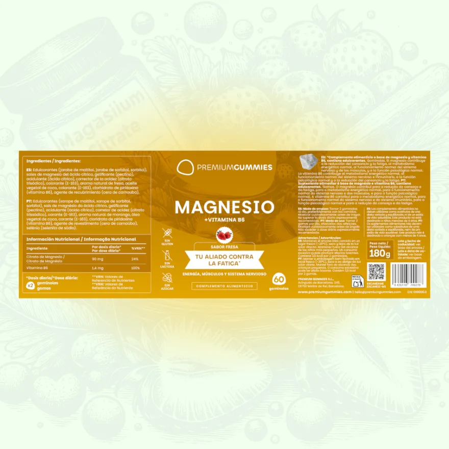 Premium Gummies Magnesio Suplemento 60 Gominolas