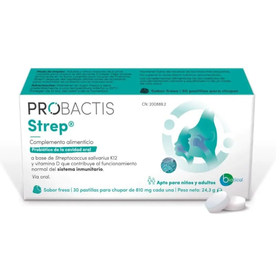 Probactis Strep Pastillas para Chupar Fresa 30 tabletas