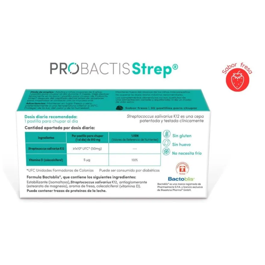 Probactis Strep Pastillas para Chupar Fresa 30 tabletas