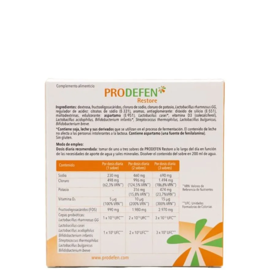 Prodefen Restore Probiótico Prebiótico Vit D 10 sobres