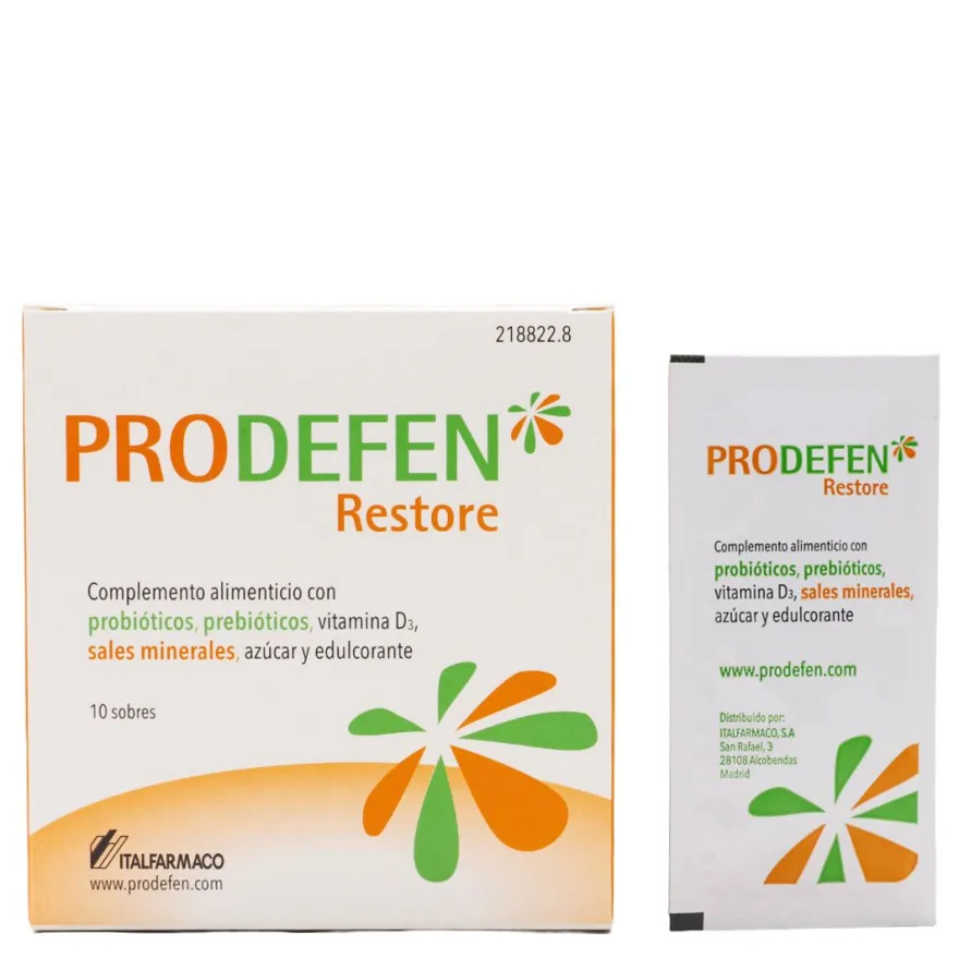 Prodefen Restore Probiótico Prebiótico Vit D 10 sobres