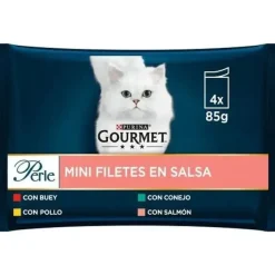Purina Gourmet Perle Salsa Buey Pollo Conejo Salmón Comida Húmeda 12 Sobres x 85 Gr