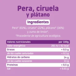 SMILEAT Tarrito Ecológico Pera, Ciruela y Plátano 130g
