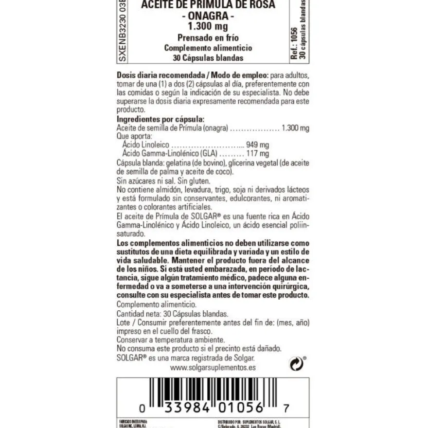 SOLGAR Aceite de Prímula de Rosa 1300mg (30 Cápsulas Blandas)